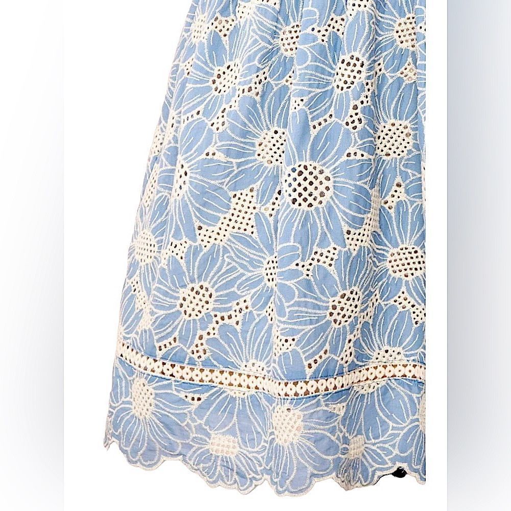 Adelyn Rae Womens Blue Eyelet Chambray Lace Dress Beige NWT $128 Fit n Flare - Picture 9 of 15